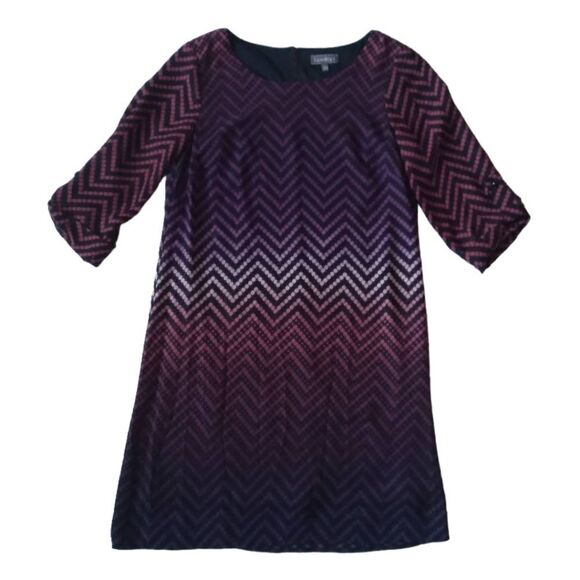 Luxology Shades of Purple Circle Chevron Ombre Print Shift Dress Women's Size 6 - Picture 1 of 14